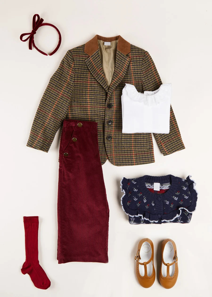 Check Tweed Three Button Blazer Jacket In Brown (4-10yrs) COATS  from Pepa London