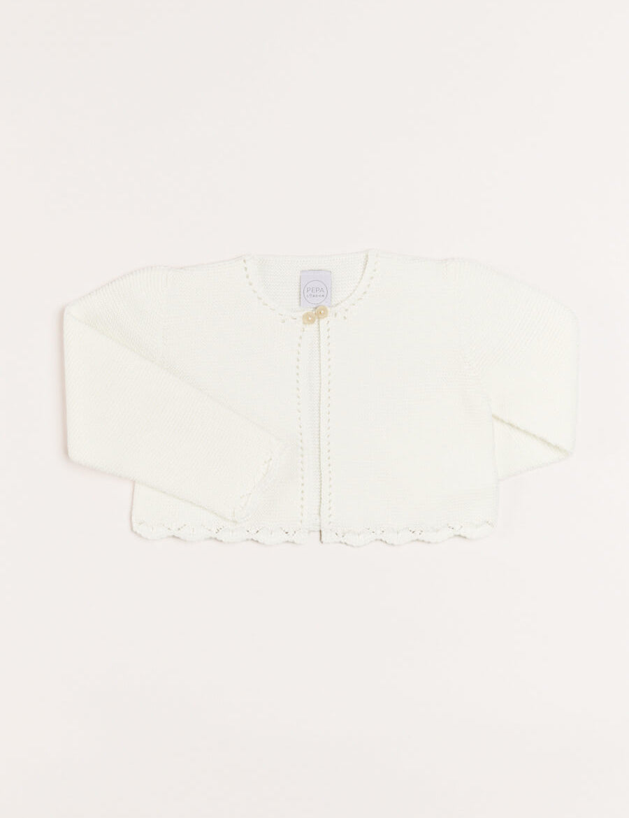 Girls Cropped Celebration Cardigan in Ivory (12mths-10yrs) Knitwear  from Pepa London