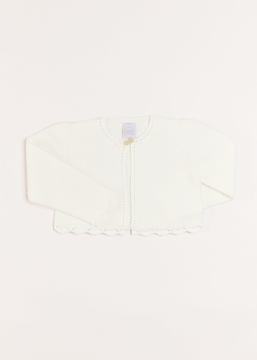 Girls Cropped Celebration Cardigan in Ivory (12mths-10yrs) Knitwear  from Pepa London
