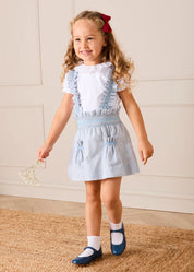 Alexander Stripe Smocked Skirt with Braces in Blue (18mths-6yrs) Skirts from Pepa London