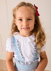 Alexander Stripe Smocked Skirt with Braces in Blue (18mths-6yrs) Skirts from Pepa London
