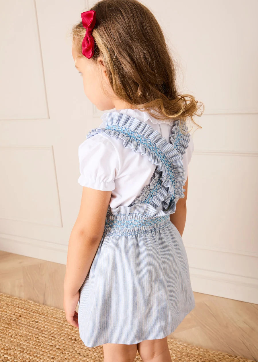 Alexander Stripe Smocked Skirt with Braces in Blue (18mths-6yrs) Skirts from Pepa London