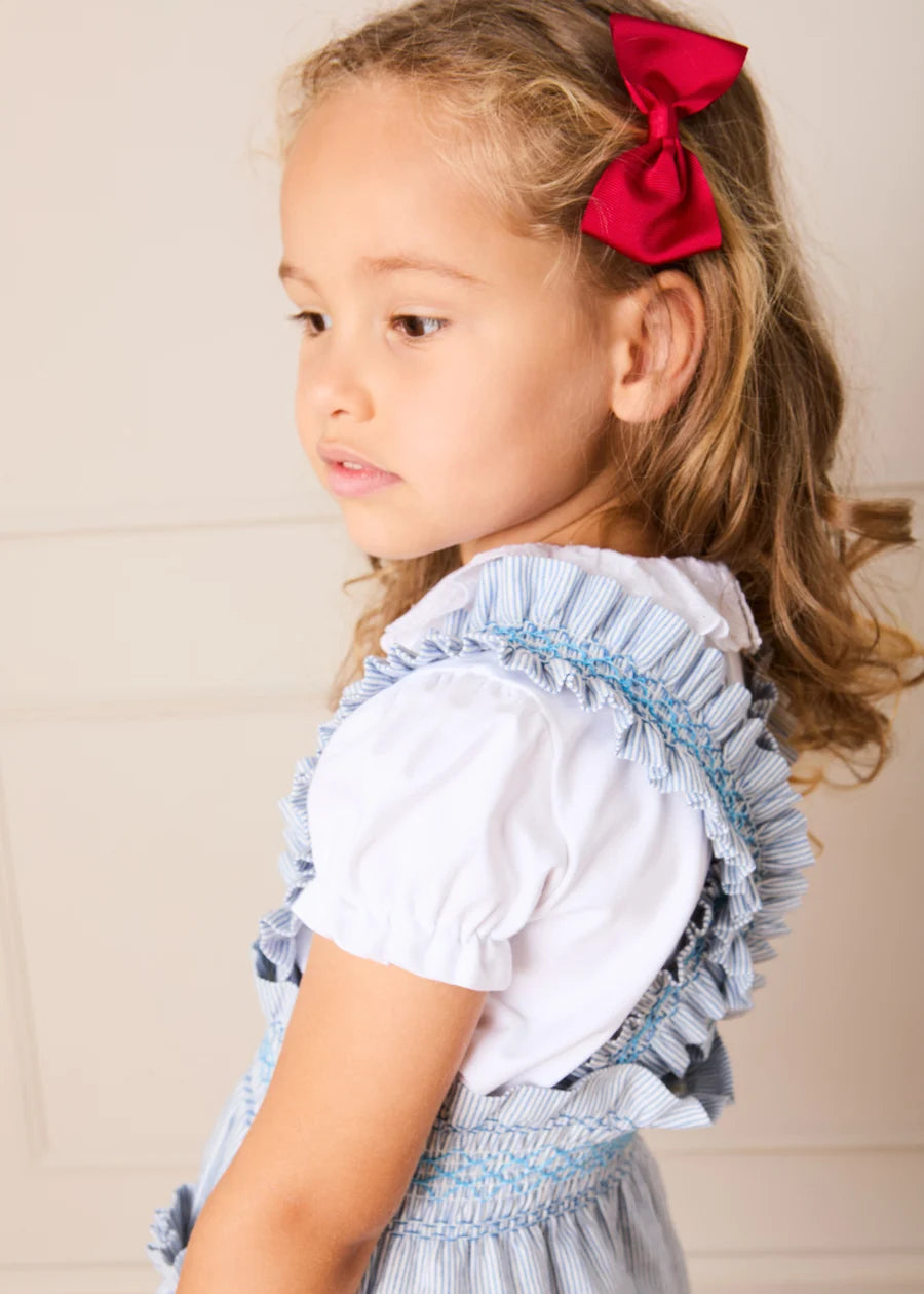 Alexander Stripe Smocked Skirt with Braces in Blue (18mths-6yrs) Skirts from Pepa London