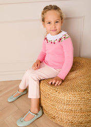Strawberry Embroidered Jumper in Pink (12mths-6yrs) Knitwear from Pepa London