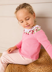 Strawberry Embroidered Jumper in Pink (12mths-6yrs) Knitwear from Pepa London