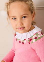Strawberry Embroidered Jumper in Pink (12mths-6yrs) Knitwear from Pepa London