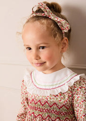 Evelyn Floral Hand Smocked Embroidered Collar Long Sleeve Dress in Pink (12mths-10yrs) Dresses from Pepa London