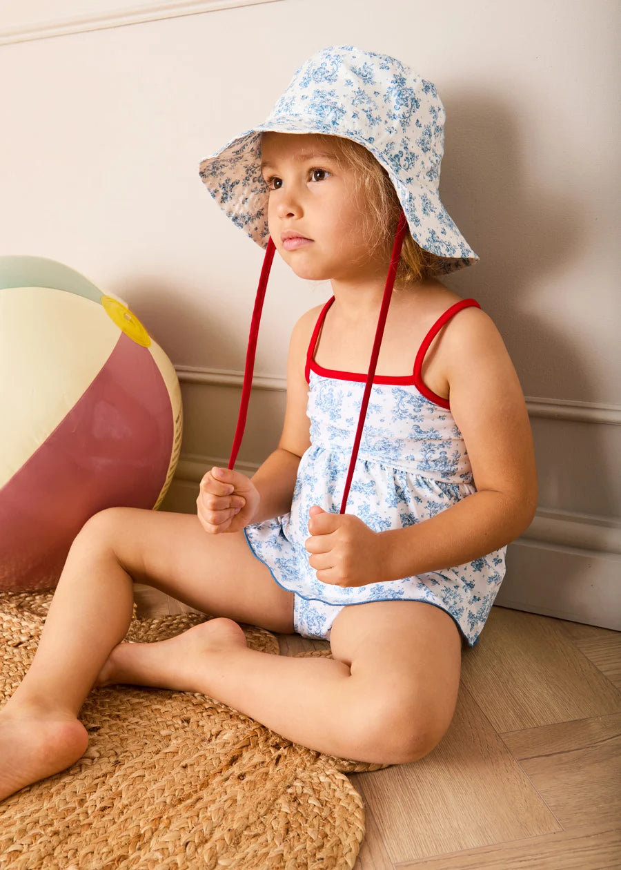Audrey Toile Bow Detail Smocked Two Piece Swimsuit in Blue (12mths- 10yrs) Swimwear from Pepa London