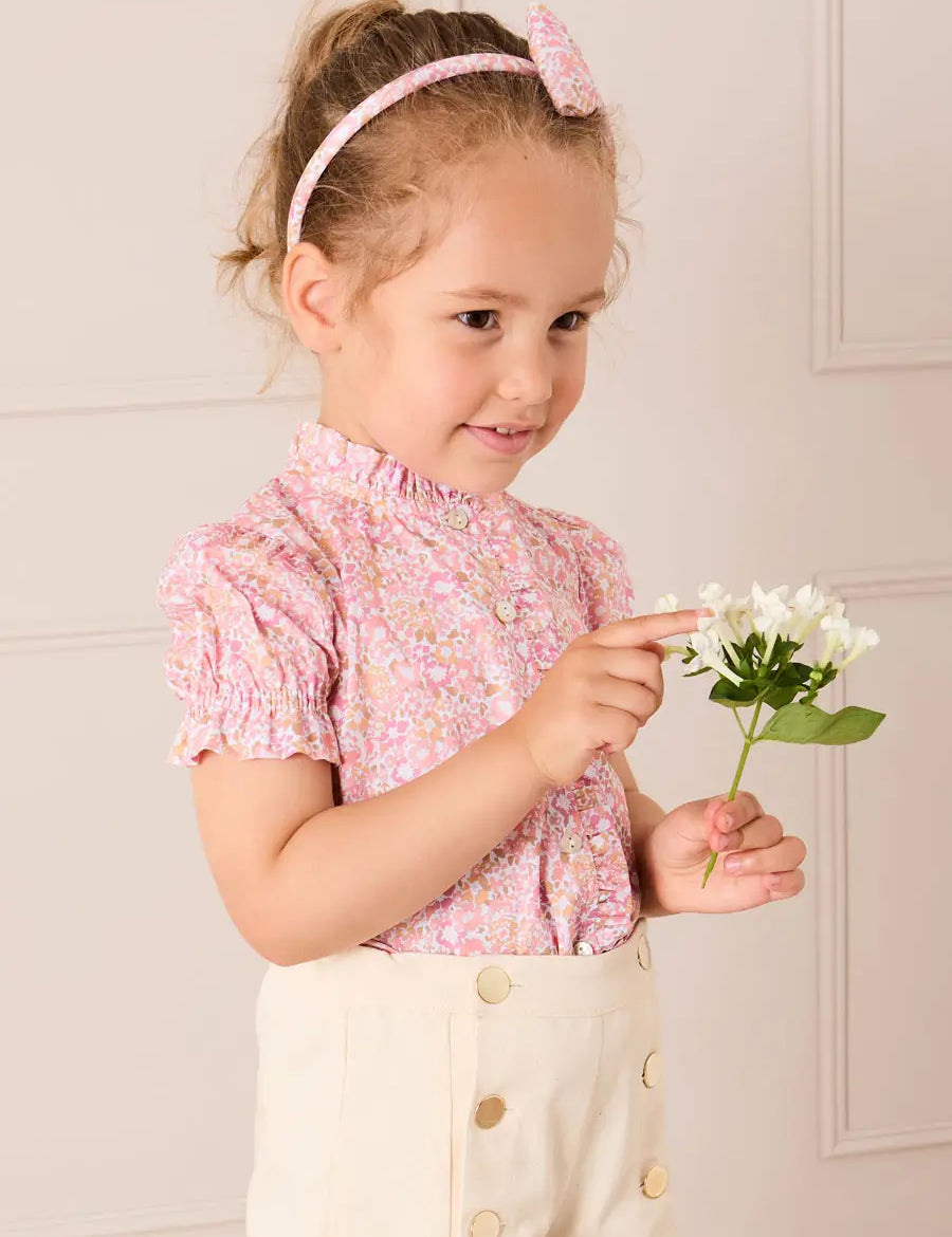 Nellie Floral Mao Collar Romantic Blouse in Pink (18mths-6yrs) Blouses from Pepa London