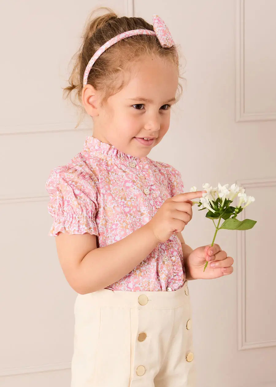 Nellie Floral Mao Collar Romantic Blouse in Pink (18mths-6yrs) Blouses from Pepa London