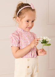 Nellie Floral Mao Collar Romantic Blouse in Pink (18mths-6yrs) Blouses from Pepa London