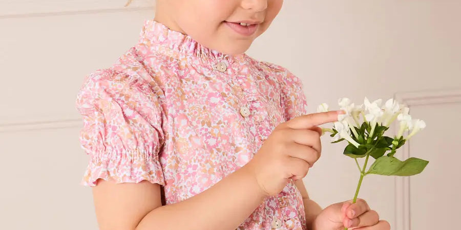 Nellie Floral Mao Collar Romantic Blouse in Pink (18mths-6yrs) BLOUSES from Pepa London