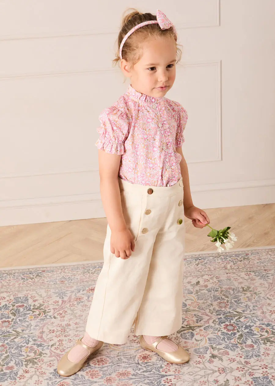 Nellie Floral Mao Collar Romantic Blouse in Pink (18mths-6yrs) Blouses from Pepa London