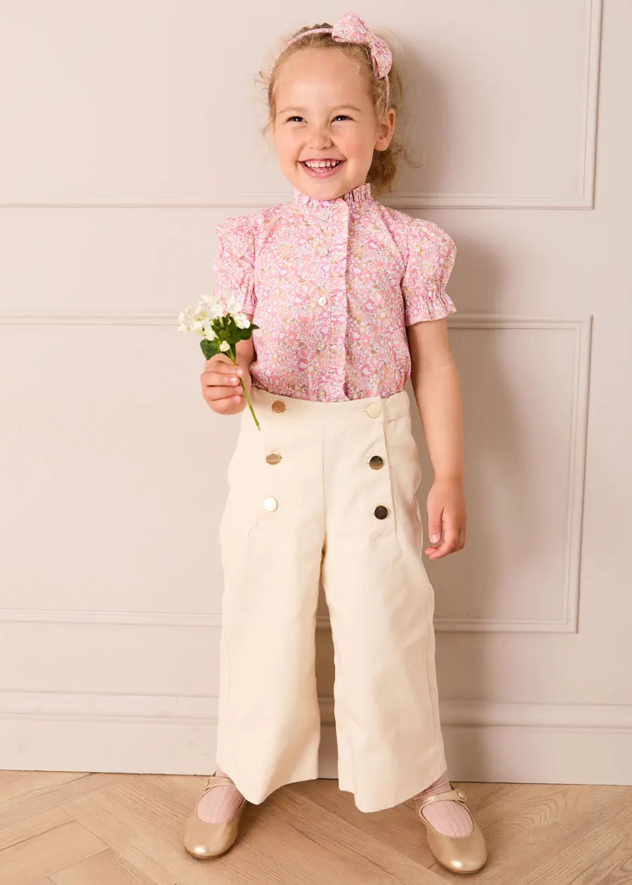 Nellie Floral Mao Collar Romantic Blouse in Pink (18mths-6yrs) Blouses from Pepa London