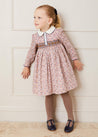 Floral Handsmocked Long Sleeve Collar Dress In Tan (12mths-6yrs) DRESSES  from Pepa London