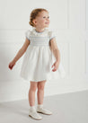 Ivory Handsmocked Occasion Dress with Blue Details (12mths-8yrs) Dresses  from Pepa London