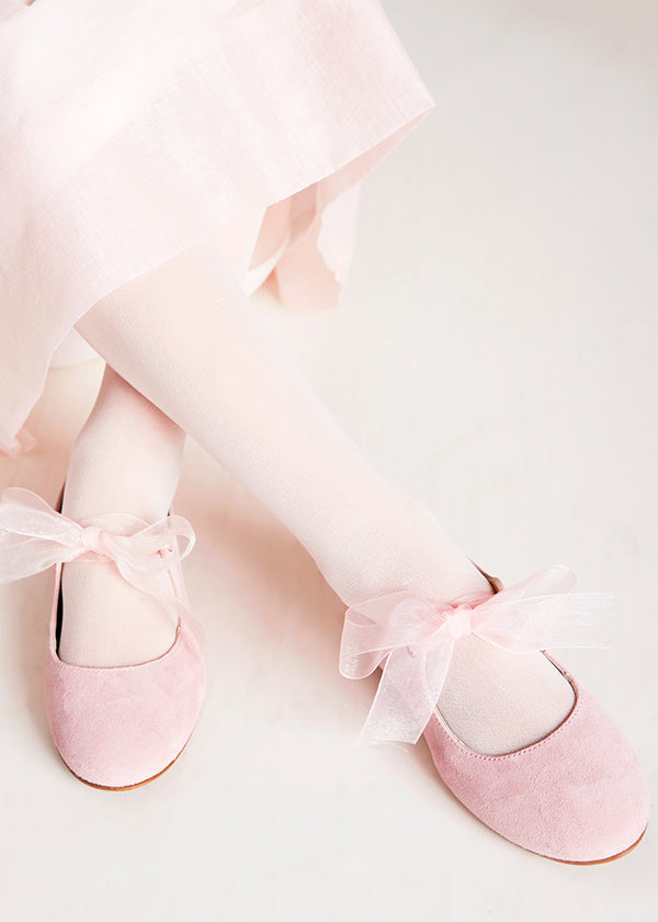 Suede Mary Jane Shoes in Pink With Organza Bow (24-34EU) Shoes  from Pepa London