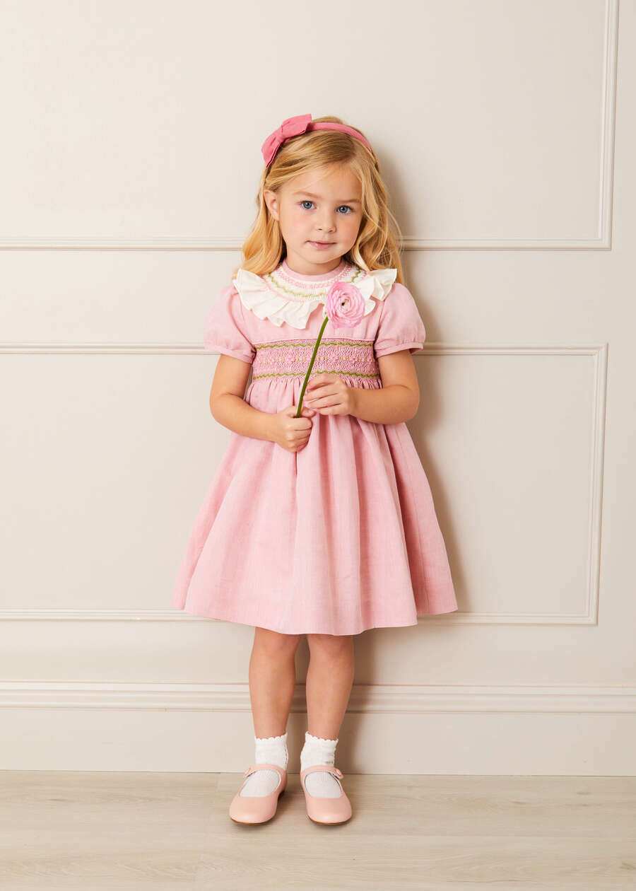 Bib Collar Short Sleeve Dress in Pink (12mths-10yrs) Dresses  from Pepa London