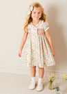 Clementine Floral Hand Smocked Double Breasted Short Sleeve Dress in Coral (12mths-10yrs) DRESSES from Pepa London