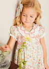 Clementine Floral Hand Smocked Double Breasted Short Sleeve Dress in Coral (12mths-10yrs) DRESSES from Pepa London