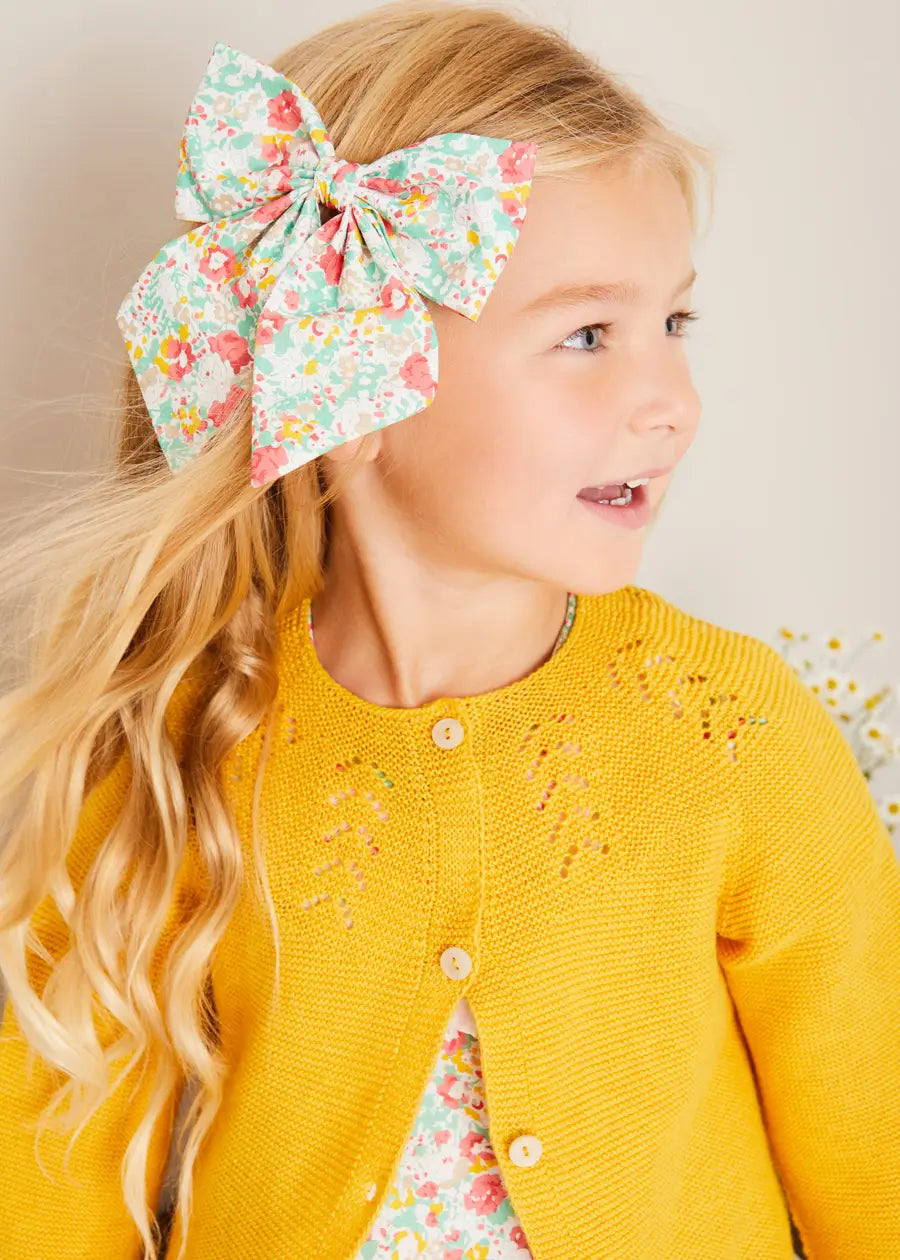 Clementine Floral Long Bow Hair Clip in Coral HAIR ACCESSORIES from Pepa London