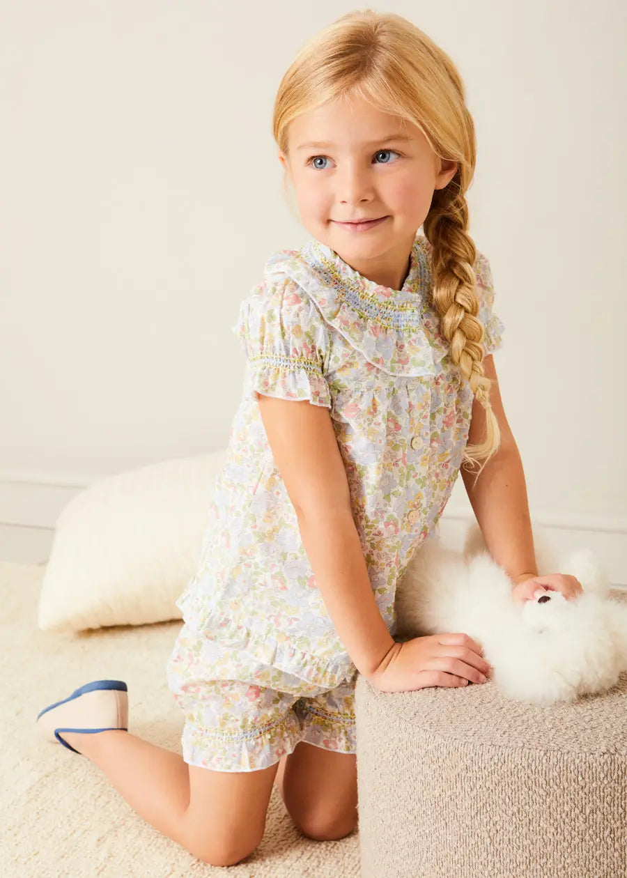 Clara Floral Ruffle Collar Short Sleeve Pyjamas in Green (18mths-10yrs) NIGHTWEAR from Pepa London