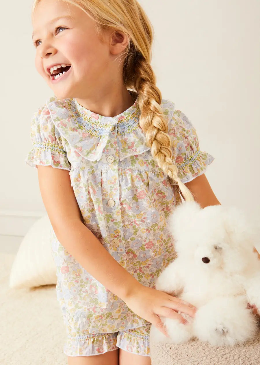 Clara Floral Ruffle Collar Short Sleeve Pyjamas in Green (18mths-10yrs) NIGHTWEAR from Pepa London
