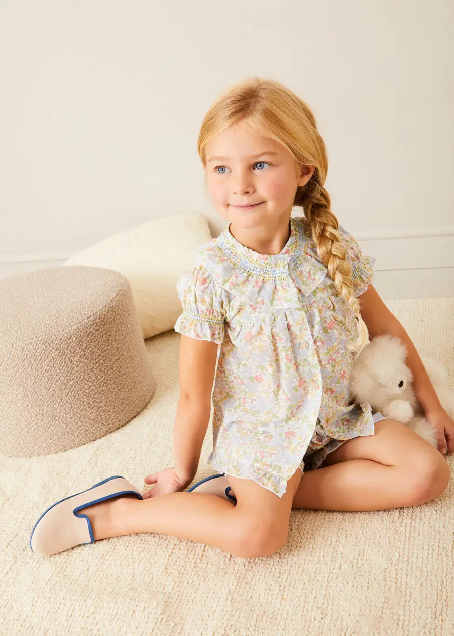 Clara Floral Ruffle Collar Short Sleeve Pyjamas in Green (18mths-10yrs) NIGHTWEAR from Pepa London