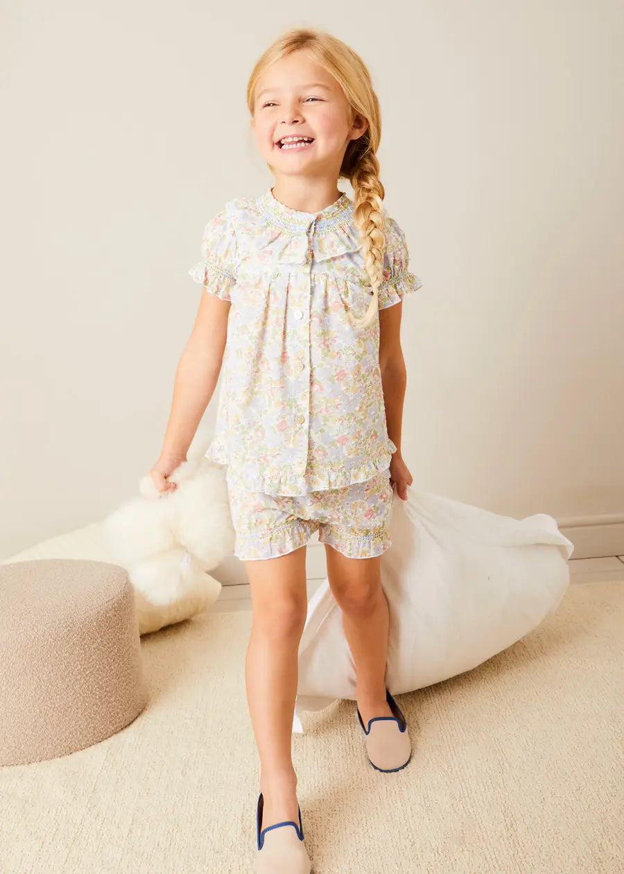 Clara Floral Ruffle Collar Short Sleeve Pyjamas in Green (18mths-10yrs) NIGHTWEAR from Pepa London