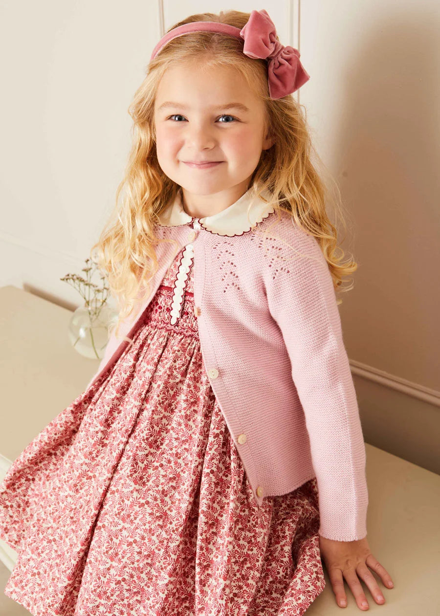 Evelyn Floral Hand Smocked Long Sleeve Dress in Pink (12mths-6yrs) Dresses  from Pepa London