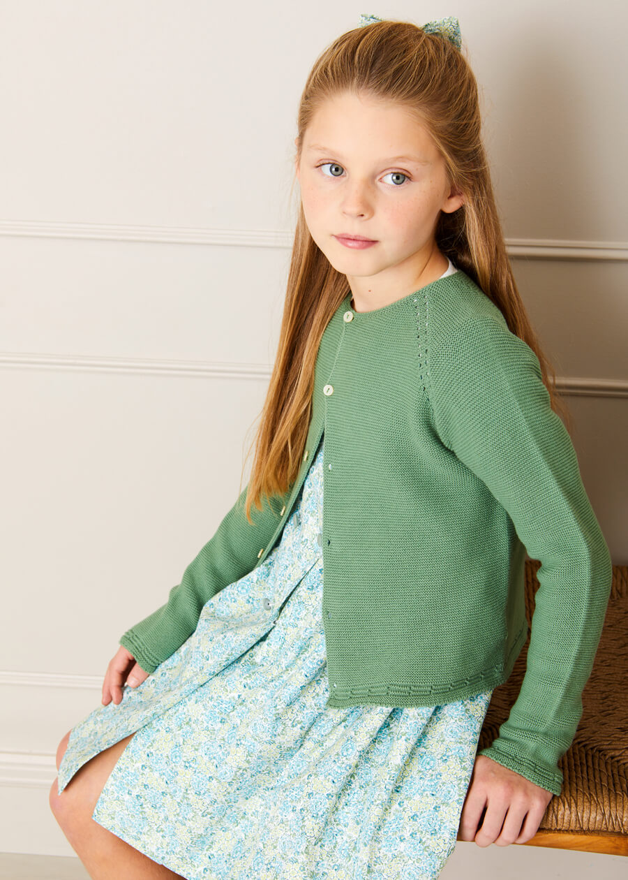 Plain Cardigan in Green (6mths-10yrs) Knitwear from Pepa London