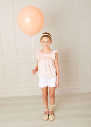 Striped Smock Detail Ruffle Sleeve Blouse in Tangerine (4-10yrs) Blouses  from Pepa London