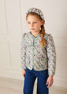 Emilia Floral Print Frill Trim Reversible Quilted Jacket in Green (4-10yrs) Coats  from Pepa London