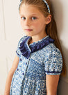 Daphne Floral Print Handsmocked Double Breasted Dress in Blue (12mths-10yrs) Dresses  from Pepa London