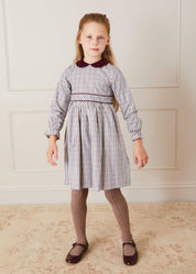 Ebury Check Peter Pan Collar Belted Dress In Beige (2-10yrs) DRESSES from Pepa London