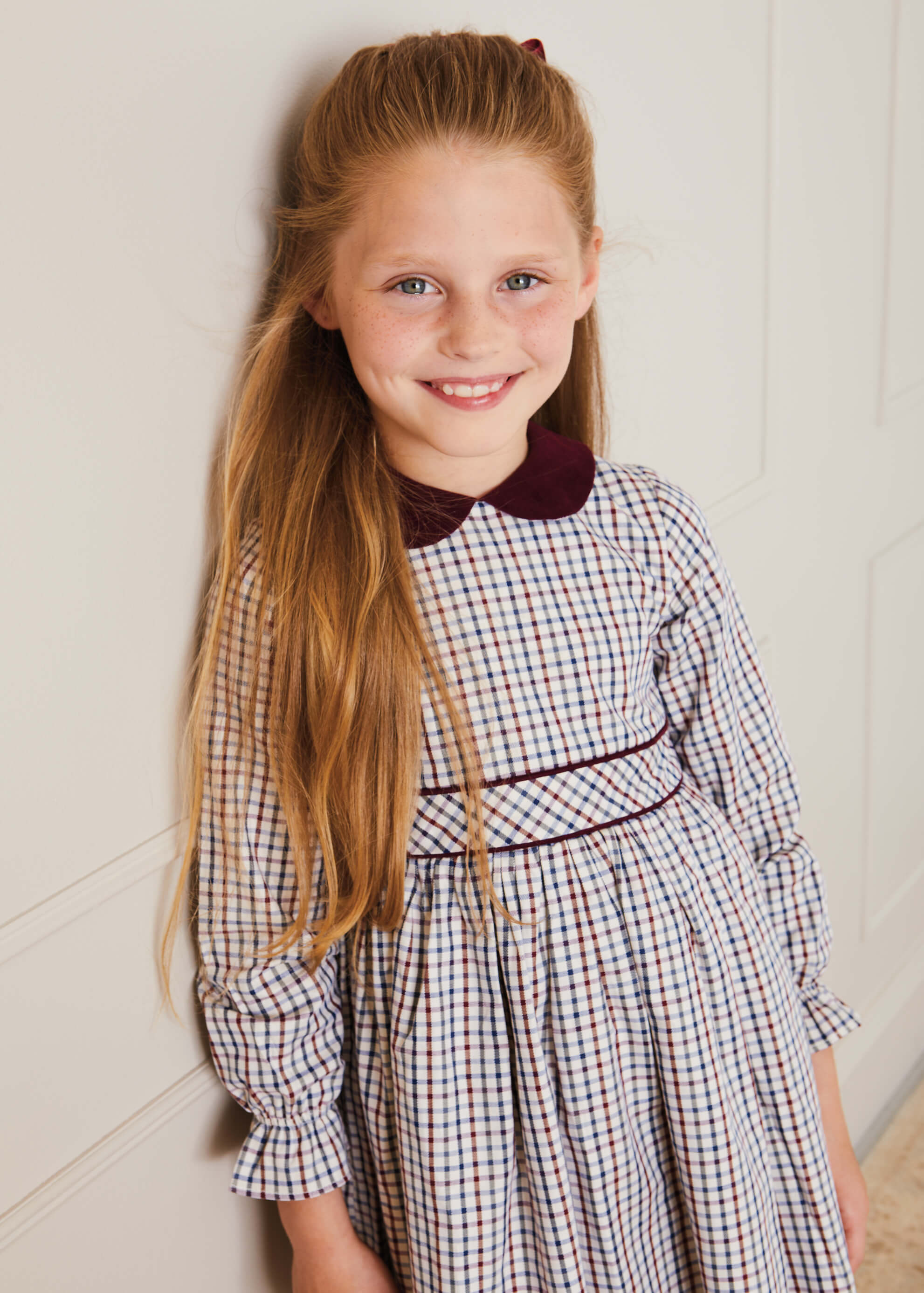 Ebury Check Peter Pan Collar Belted Dress In Beige (2-10yrs) DRESSES from Pepa London