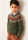 Fair Isle Merino Wool Jumper in Green (4-10yrs) Knitwear  from Pepa London