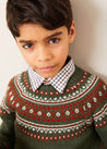 Fair Isle Merino Wool Jumper in Green (4-10yrs) Knitwear  from Pepa London