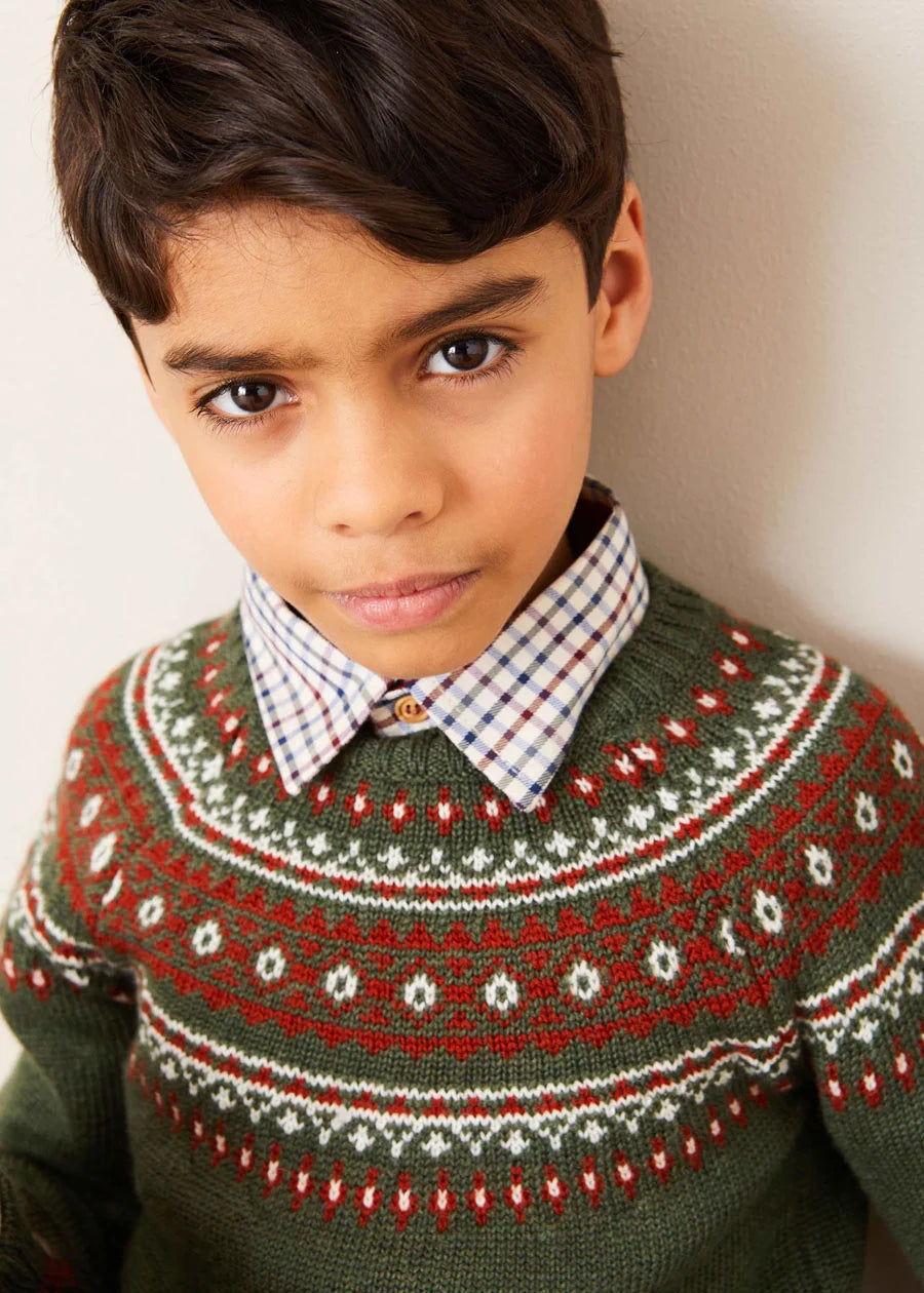 The Green Fair Isle Merino Wool Jumper Boy Look Look  from Pepa London