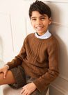 Chunky Cable Knit Crew Neck Jumper in Brown (4-10yrs) Knitwear  from Pepa London