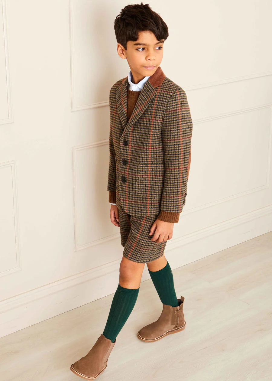 Check Tweed Three Button Blazer Jacket In Brown (4-10yrs) COATS  from Pepa London