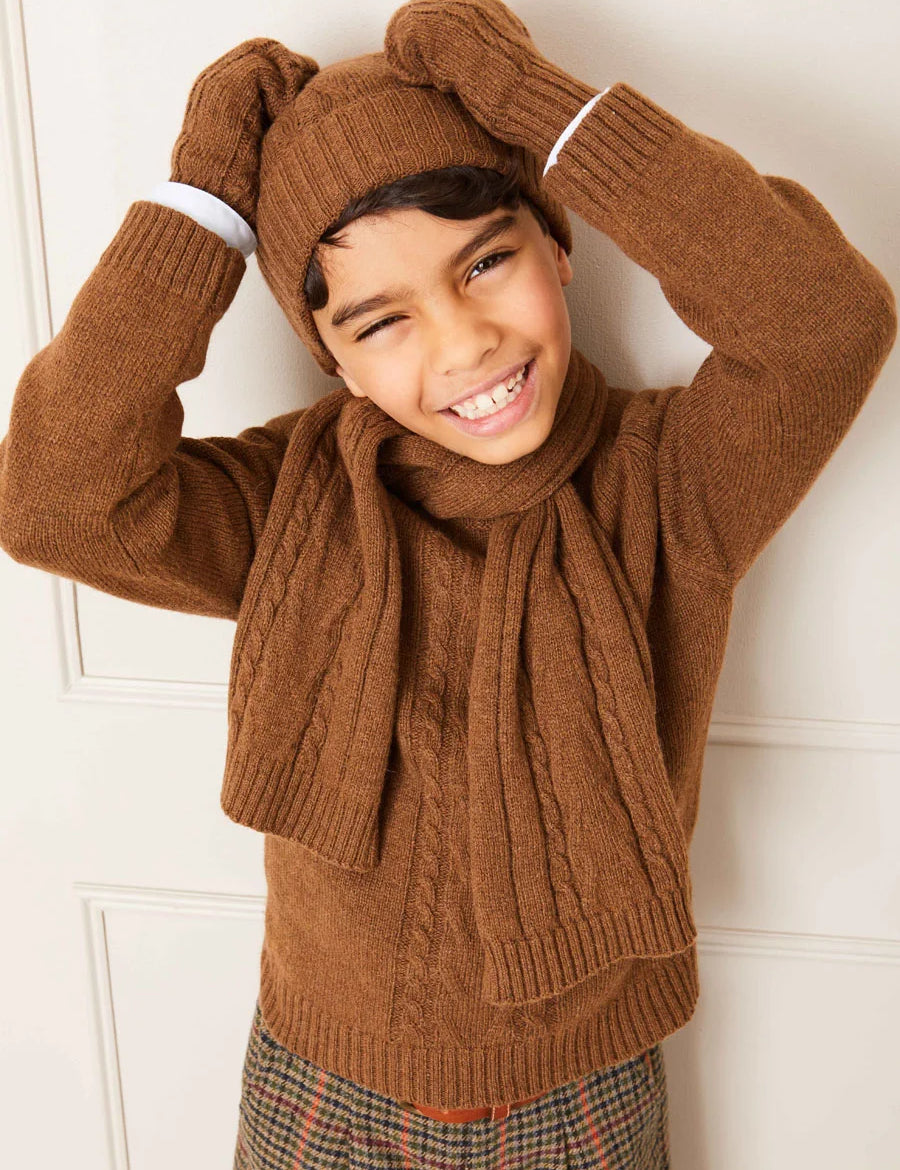 Cable Detail Knitted Hat in Brown (S-L) Accessories  from Pepa London