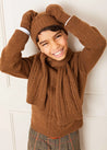 Chunky Cable Knit Crew Neck Jumper in Brown (4-10yrs) Knitwear  from Pepa London