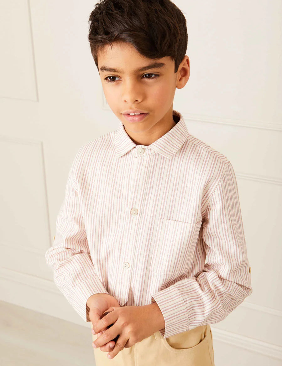 Striped Polo Collar Long Sleeve Shirt in Burgundy (12mths-10yrs) Shirts  from Pepa London
