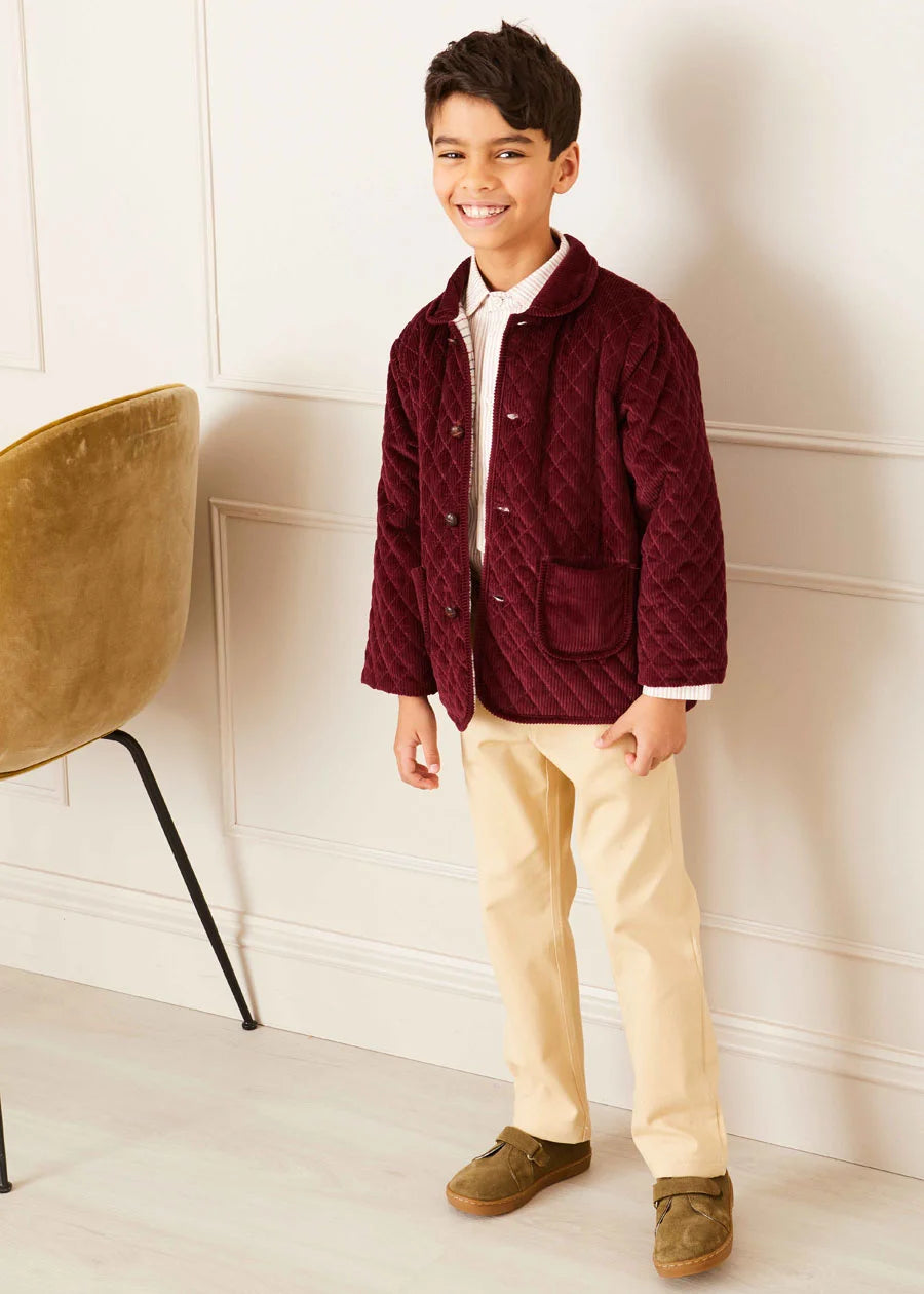 Corduroy Quilted Jacket in Burgundy (4-10yrs) Coats  from Pepa London