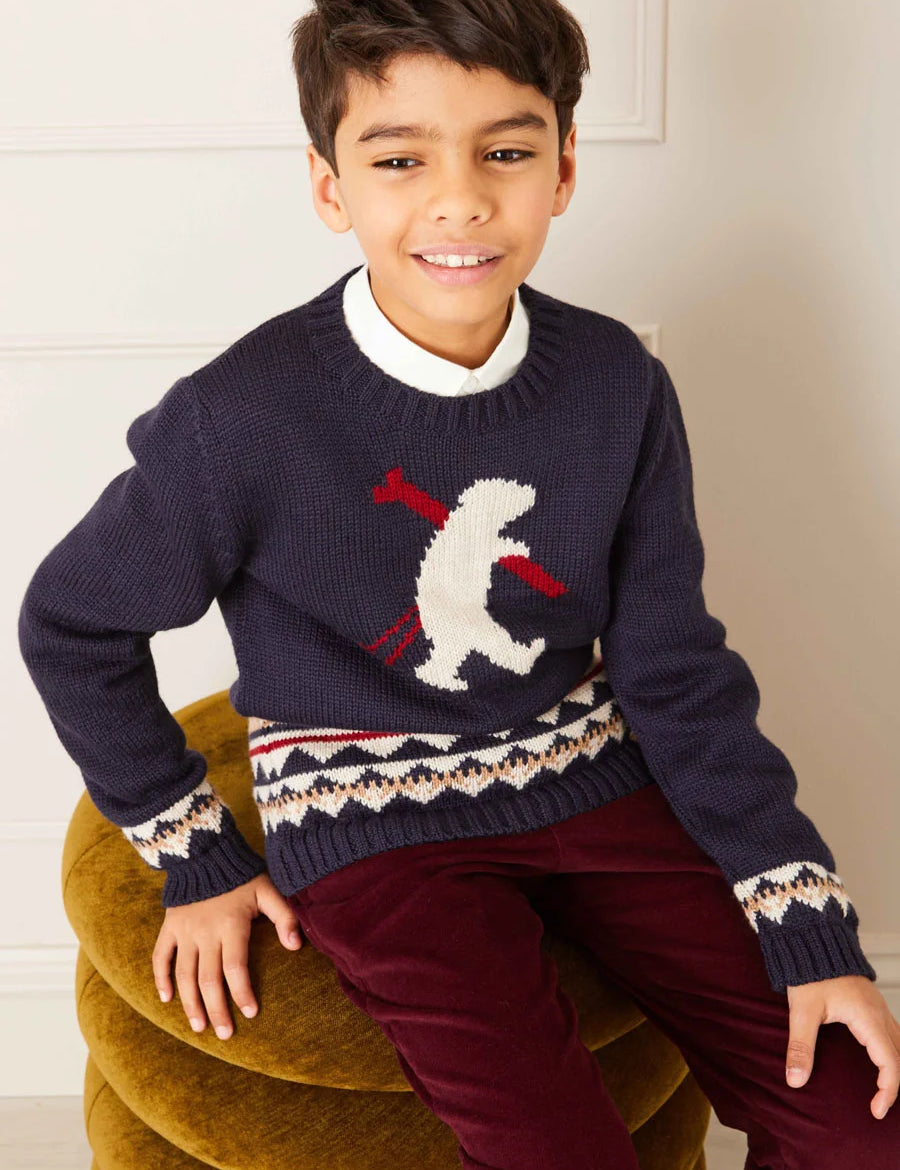Bear Intarsia Jumper in Navy (4-10yrs) Knitwear  from Pepa London
