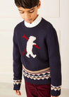 Bear Intarsia Jumper in Navy (4-10yrs) Knitwear  from Pepa London