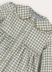 Westbury Gingham Long Sleeve Layered Collar Dress in Green (18mths-10yrs) Dresses from Pepa London