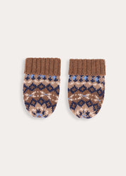 Fair Isle All Over Knitted Mittens in Brown (S-L)
