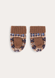 Fair Isle All Over Knitted Mittens in Brown (S-L)